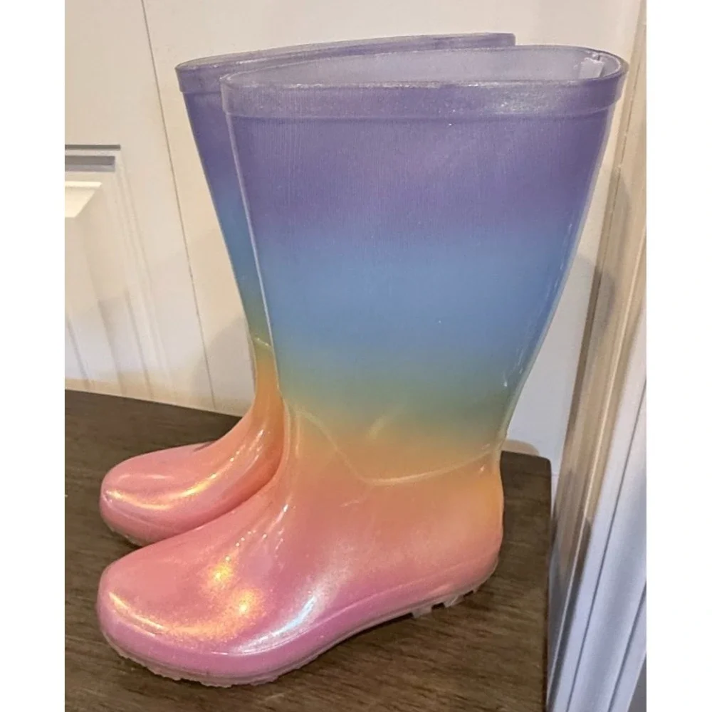 Cat & Jack Rainbow Ombré Rain Boots Wellies Girls Size 2